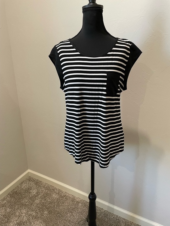 Calvin Klein Tops - Calvin Klein Black and White Striped Cap-Sleeve Top